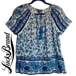 Lucky Brand Boho Border Print Peasant Blouse NWT M